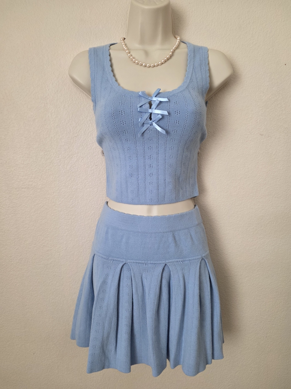 Hippie Rose Light Blue Knit Skater Skirt